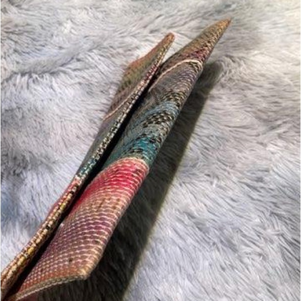 Woven Reptile Print Multicolored Clutch w/ Removable Strap - Picture 8 of 10
